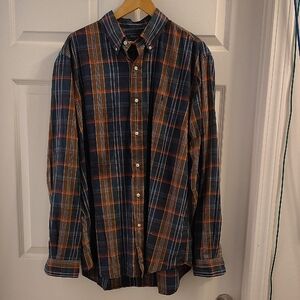 Plaid Button-Down Shirt - Blue and Orange